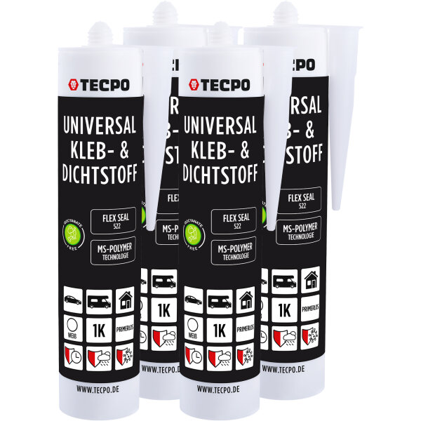 4x TECPO KLEBE UND DICHTSTOFF UNIVERSAL FLEX SEAL 522 WEIß 1K MS POLYMER 480g