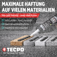 1x TECPO Universal Klebe- und Dichtstoff FLEX SEAL 522 SCHWARZ 1K MS-Polymer UV-stabil und witterungsbeständig + Alu-Kartuschenpresse 220 mm