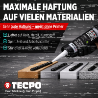 3x TECPO Universal Klebe- und Dichtstoff FLEX SEAL 522 SCHWARZ 1K MS-Polymer UV-stabil und witterungsbeständig + Alu-Kartuschenpresse 220 mm