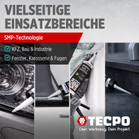 5x TECPO Universal Klebe- und Dichtstoff FLEX SEAL 522 SCHWARZ 1K MS-Polymer UV-stabil und witterungsbeständig + Alu-Kartuschenpresse 220 mm