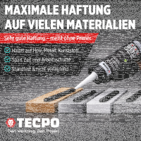 6x TECPO Universal Klebe- und Dichtstoff FLEX SEAL 522 SCHWARZ 1K MS-Polymer UV-stabil und witterungsbeständig + Alu-Kartuschenpresse 220 mm