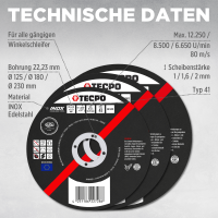 TECPO Trennscheiben Ø 125 / 180 / 230 mm Flexscheiben für Edelstahl INOX Stahl