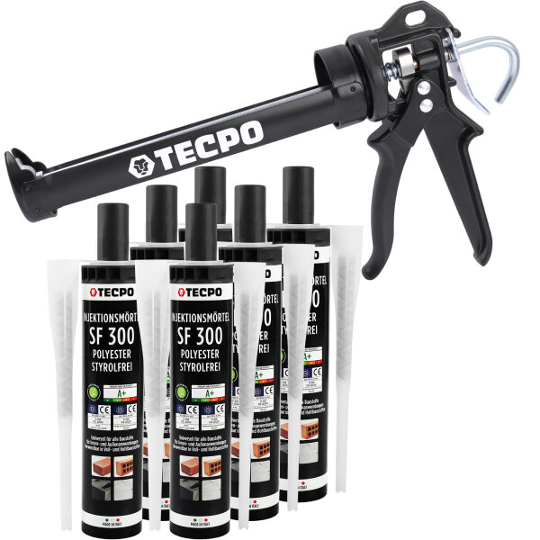 6x TECPO Injektionsmörtel SF 300 Verbundmörtel Montagemörtel 300 ml + Kartuschenpresse 25:1 für Kartuschen 150–310 ml
