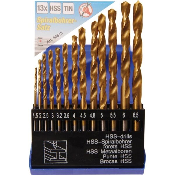 BGS DIY Spiralbohrer-Satz HSS, Titan-Nitriert, 13-tlg.