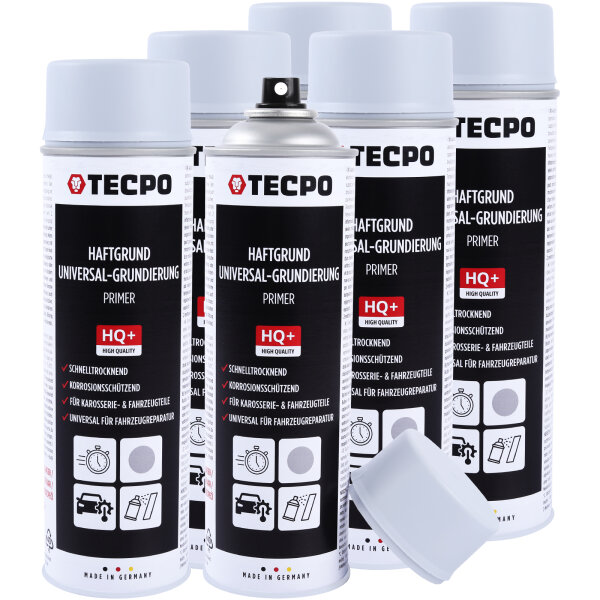 6x TECPO Haftgrund Grundierung grau Lackspray Sprühdose Primer, 500 ml