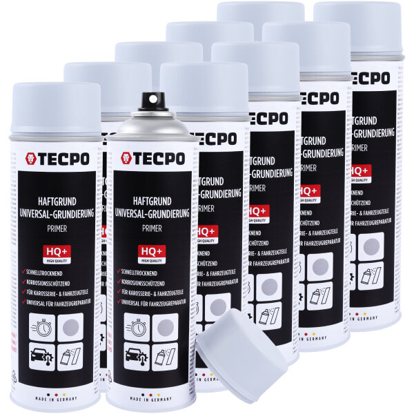 10x TECPO Haftgrund Grundierung grau Lackspray Sprühdose Primer, 500 ml