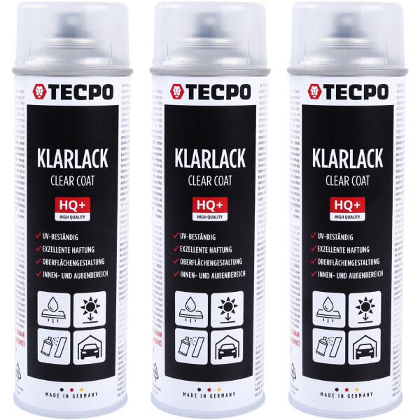 3x TECPO Klarlack Autolack glänzend Sprühlack, 500 ml