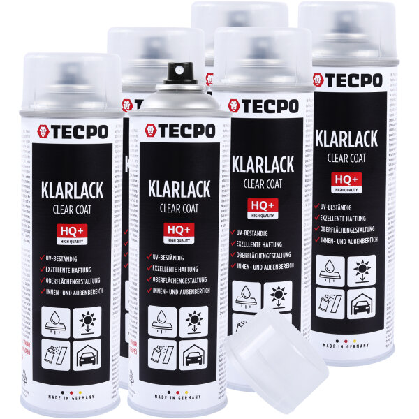 6x TECPO Klarlack Autolack glänzend Sprühlack, 500 ml
