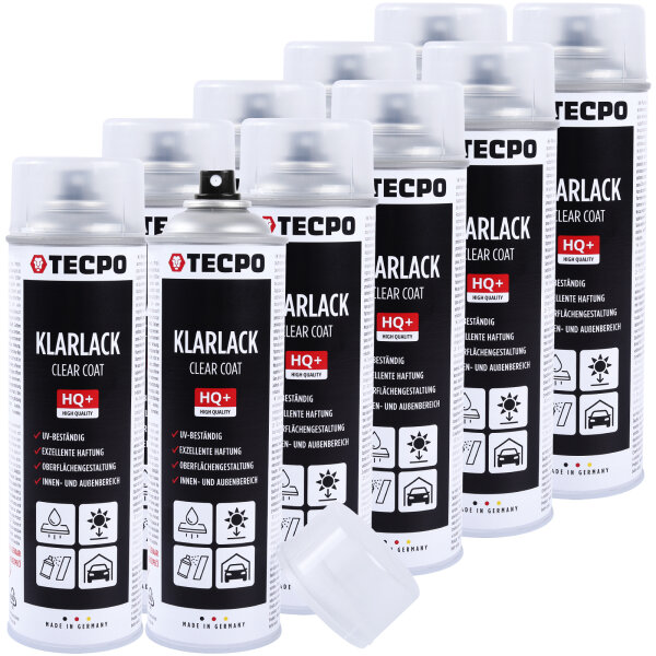 10x TECPO Klarlack Autolack glänzend Sprühlack, 500 ml