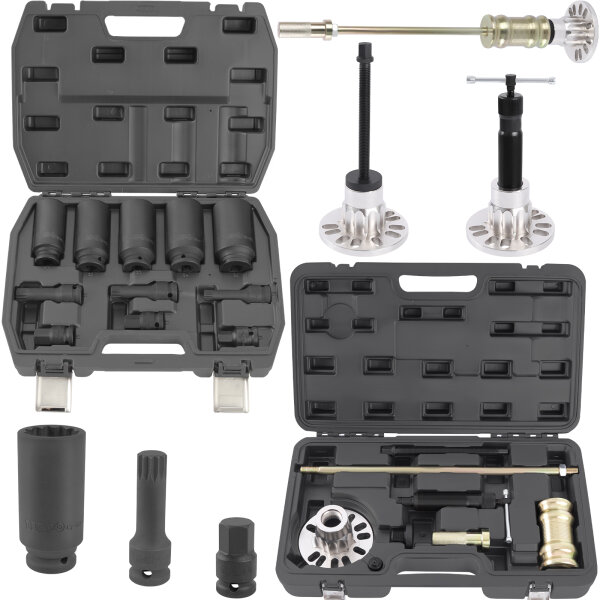 TECPO 3in1 Hydraulischer Ausdrücker-Satz für Antriebswellen Radlager, 98-125 mm + Kraft-Steckschlüssel- und Bit-Satz