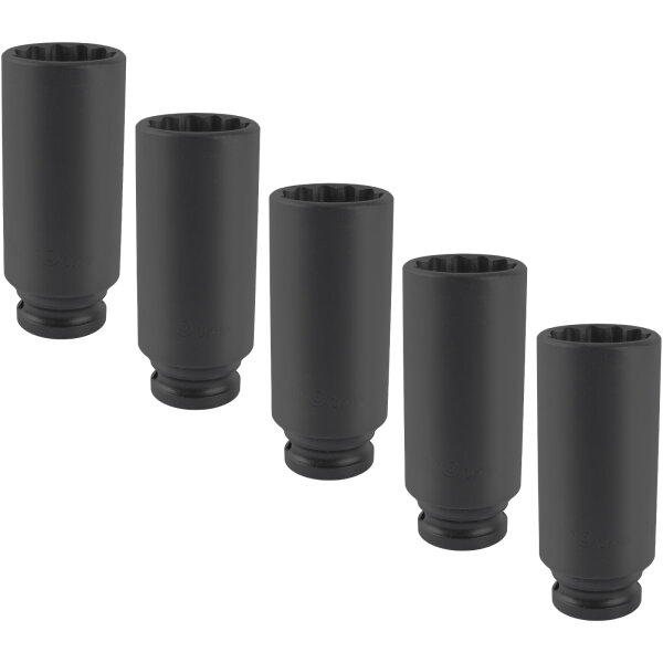 5x TECPO Kraft-Steckschlüssel-Einsatz 1/2" SW 27mm Zwölfkant, tief Antrieb Innenvierkant 12,5 mm