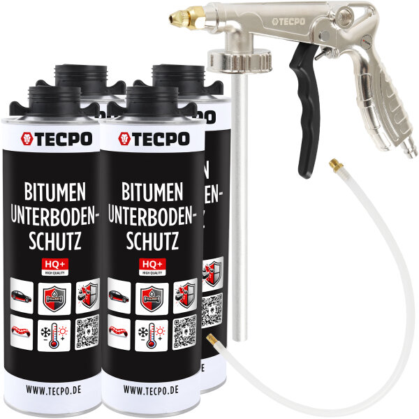 TECPO Unterbodenschutz schwarz Bitumen Steinschlagschutz, 4 Liter + Druckluft Unterbodenschutz Pistole