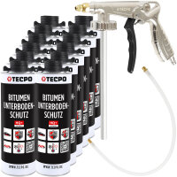TECPO Unterbodenschutz schwarz Bitumen Steinschlagschutz, 12 Liter + Druckluft Unterbodenschutz Pistole