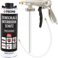 TECPO Unterbodenschutz schwarz Steinschlagschutz überlackierbar, 1 Liter + Druckluft Unterbodenschutz Pistole