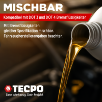 TECPO Bremsenentlüftungsgerät Bremsflüssigkeit + Bremsflüssigkeit DOT-4 SAE J 1703 1704 ISO 4925 DOT4, 5 Liter