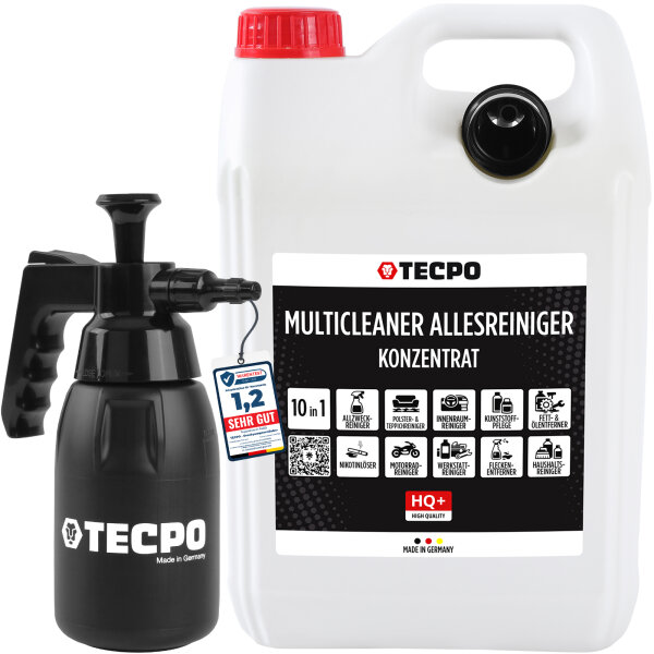 TECPO MultiCleaner Allesreiniger KONZENTRAT HQ+ – 10 in 1 Universalreiniger 5L + Druckpumpzerstäuber 1L