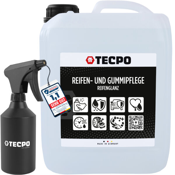 TECPO Reifenglanz und Gummipflege Reifen Pflege 5L + HDPE Handsprüher für Bremsenreiniger 500 ml
