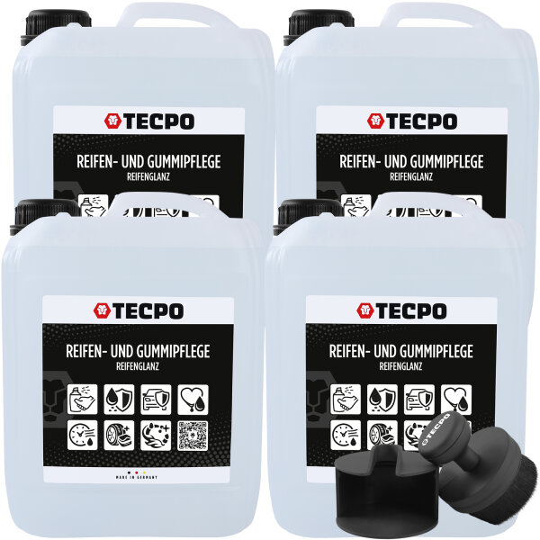 TECPO Reifenglanz und Gummipflege Reifen Pflege 20L + Premium Reifenglanz Applikator Bürste