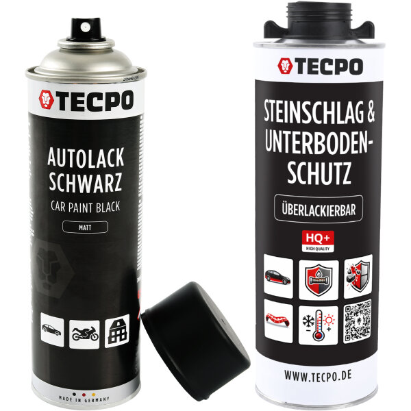 TECPO Unterbodenschutz schwarz Steinschlagschutz überlackierbar, 1 Liter + Autolack schwarz matt 500 ml