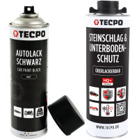 TECPO Unterbodenschutz schwarz Steinschlagschutz überlackierbar, 1 Liter + Autolack schwarz matt 500 ml