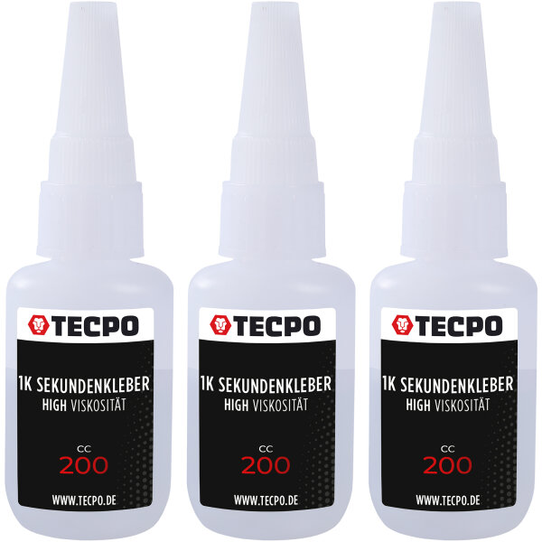 3x TECPO 1K Sekundenkleber dickflüssig 20g extra stark Superkleber Cyanacrylat Klebstoff
