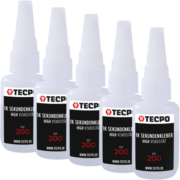 5x TECPO 1K Sekundenkleber dickflüssig 20g extra stark Superkleber Cyanacrylat Klebstoff