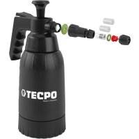 TECPO Felgenreiniger für Alu-, Stahl-und Leichtmetallfelgen, Konzentrat, säurehaltig, 5 Liter + Druckpumpzerstäuber Schaumsprüher Foamya 1.0L