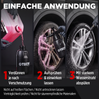 TECPO Felgenreiniger für Alu-, Stahl-und Leichtmetallfelgen, Konzentrat, säurehaltig, 5 Liter + Sprühflasche aus PE 750 ml