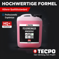 TECPO Felgenreiniger für Alu-, Stahl-und Leichtmetallfelgen, Konzentrat, säurehaltig, 5 Liter + Sprühflasche aus PE 750 ml