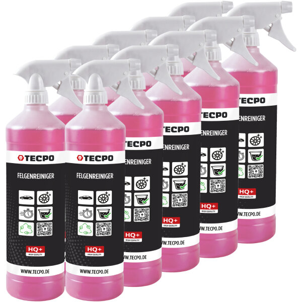 10x TECPO Felgenreiniger für Alu-, Stahl-und Leichtmetallfelgen, Fertiggemisch, säurehaltig, 1 Liter
