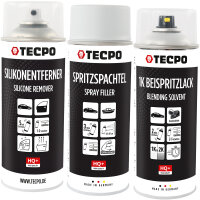 TECPO Lack-Reperatur-Set, Silikonentferner, Spritzspachtel, Beispritzlack, 3x 400 ml