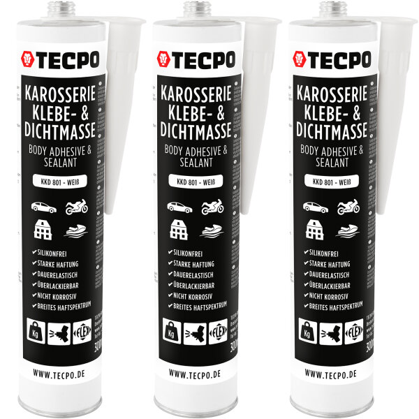 3x TECPO Universal Karosserie Klebe-Dichtmasse Weiß, 370g