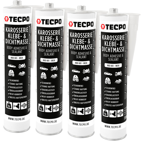 4x TECPO Universal Karosserie Klebe-Dichtmasse Weiß, 370g