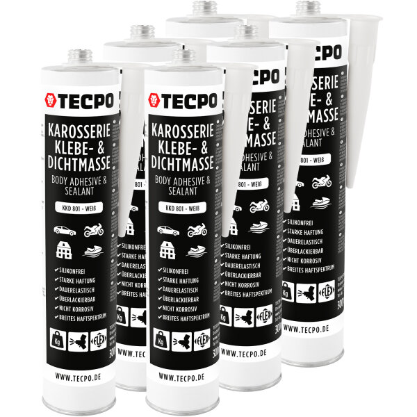6x TECPO Universal Karosserie Klebe-Dichtmasse Weiß, 370g