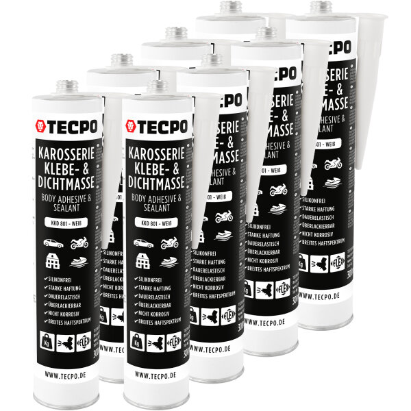 8x TECPO Universal Karosserie Klebe-Dichtmasse Weiß, 370g
