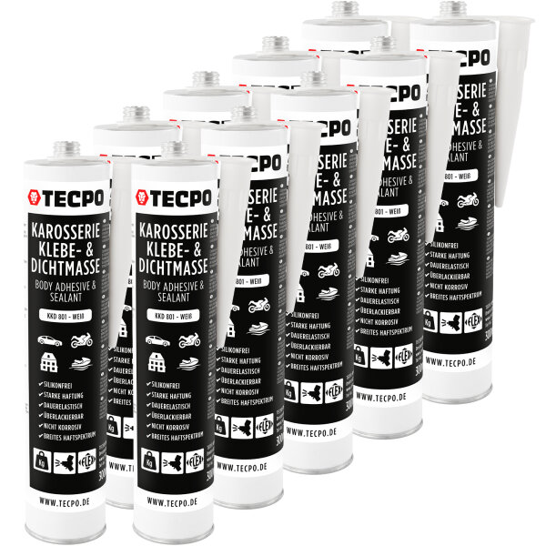 10x TECPO Universal Karosserie Klebe-Dichtmasse Weiß, 370g
