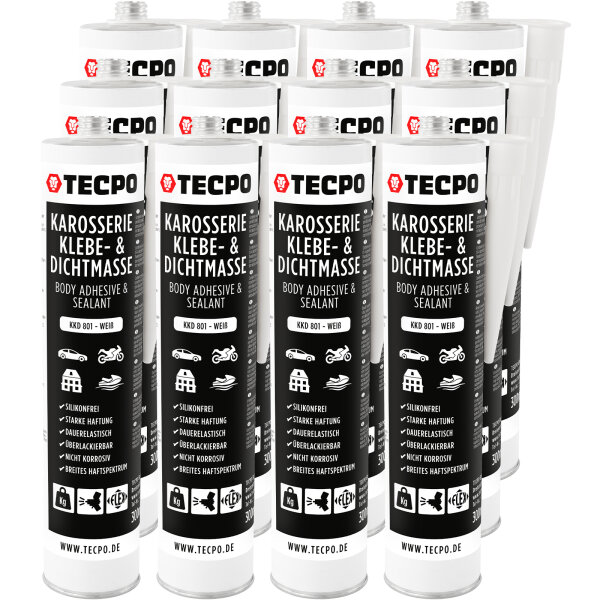 12x TECPO Universal Karosserie Klebe-Dichtmasse Weiß, 370g