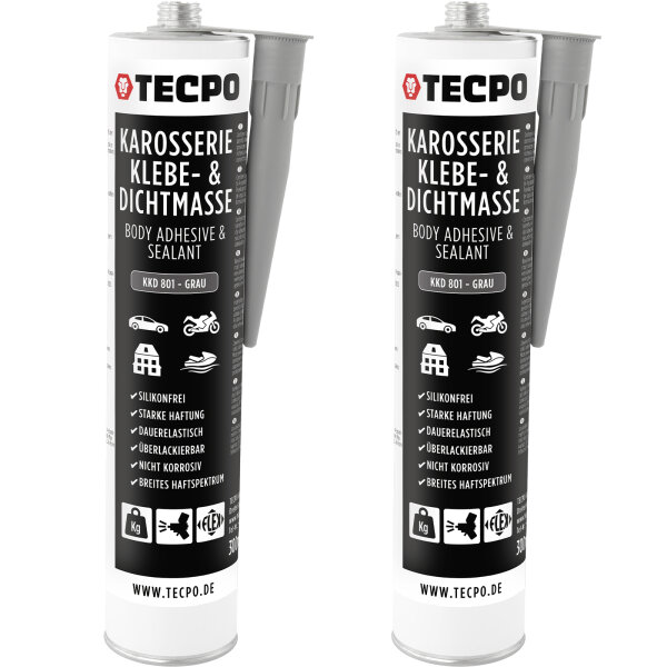 2x TECPO Universal Karosserie Klebe-Dichtmasse Grau, 370g