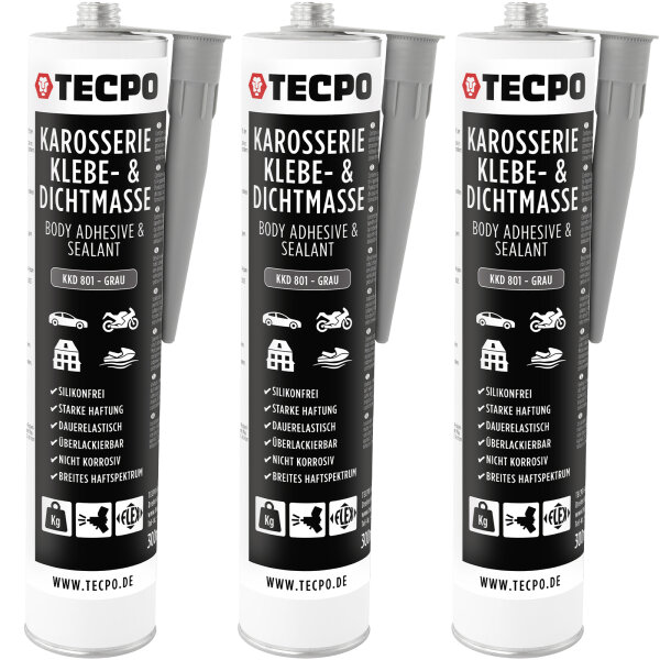3x TECPO Universal Karosserie Klebe-Dichtmasse Grau, 370g