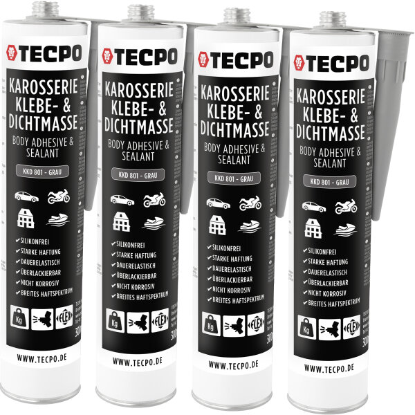 4x TECPO Universal Karosserie Klebe-Dichtmasse Grau, 370g