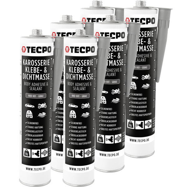 6x TECPO Universal Karosserie Klebe-Dichtmasse Grau, 370g