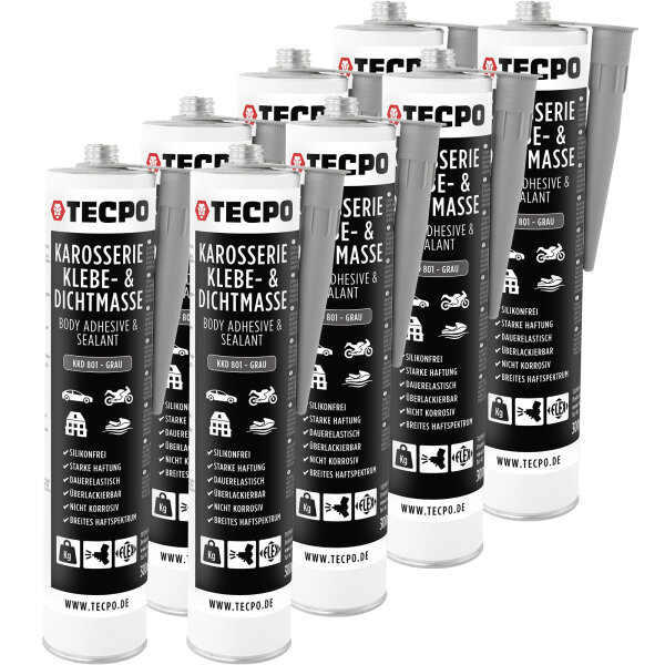 8x TECPO Universal Karosserie Klebe-Dichtmasse Grau, 370g