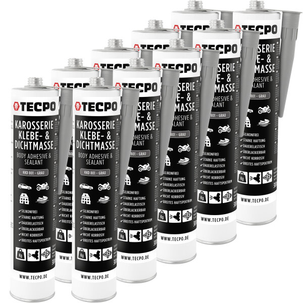 10x TECPO Universal Karosserie Klebe-Dichtmasse Grau, 370g