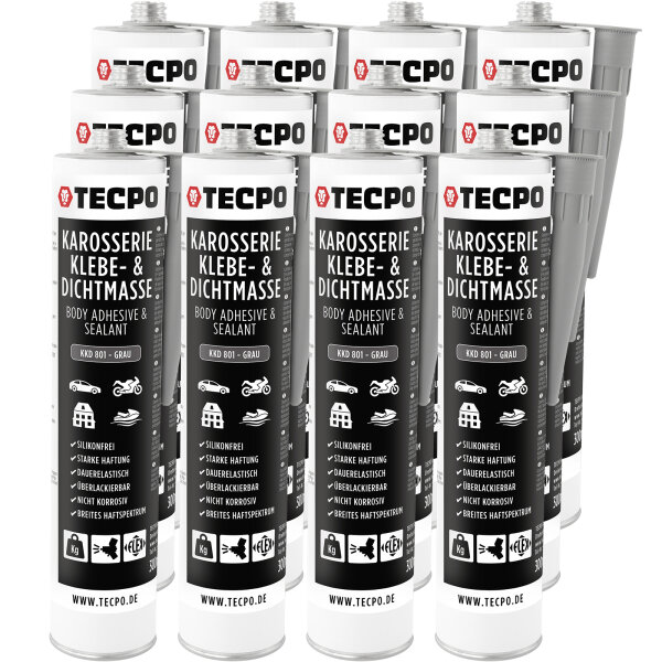 12x TECPO Universal Karosserie Klebe-Dichtmasse Grau, 370g