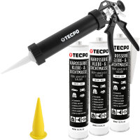 3x TECPO Universal Karosserie Klebe-Dichtmasse Weiß, 370g + Alu-Kartuschenpresse 220 mm