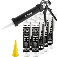 8x TECPO Universal Karosserie Klebe-Dichtmasse Weiß, 370g + Alu-Kartuschenpresse 220 mm