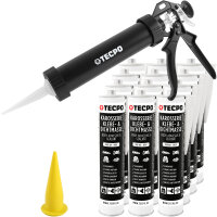 12x TECPO Universal Karosserie Klebe-Dichtmasse Weiß, 370g + Alu-Kartuschenpresse 220 mm