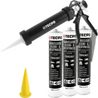 3x TECPO Universal Karosserie Klebe-Dichtmasse Grau, 370g + Alu-Kartuschenpresse 220 mm