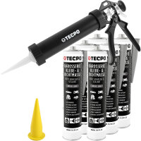 6x TECPO Universal Karosserie Klebe-Dichtmasse Grau, 370g + Alu-Kartuschenpresse 220 mm