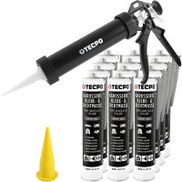 12x TECPO Universal Karosserie Klebe-Dichtmasse Grau, 370g + Alu-Kartuschenpresse 220 mm
